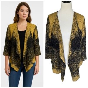 Kasper Open Front Cardigan Sweater Black and Gold Women's Size Medium